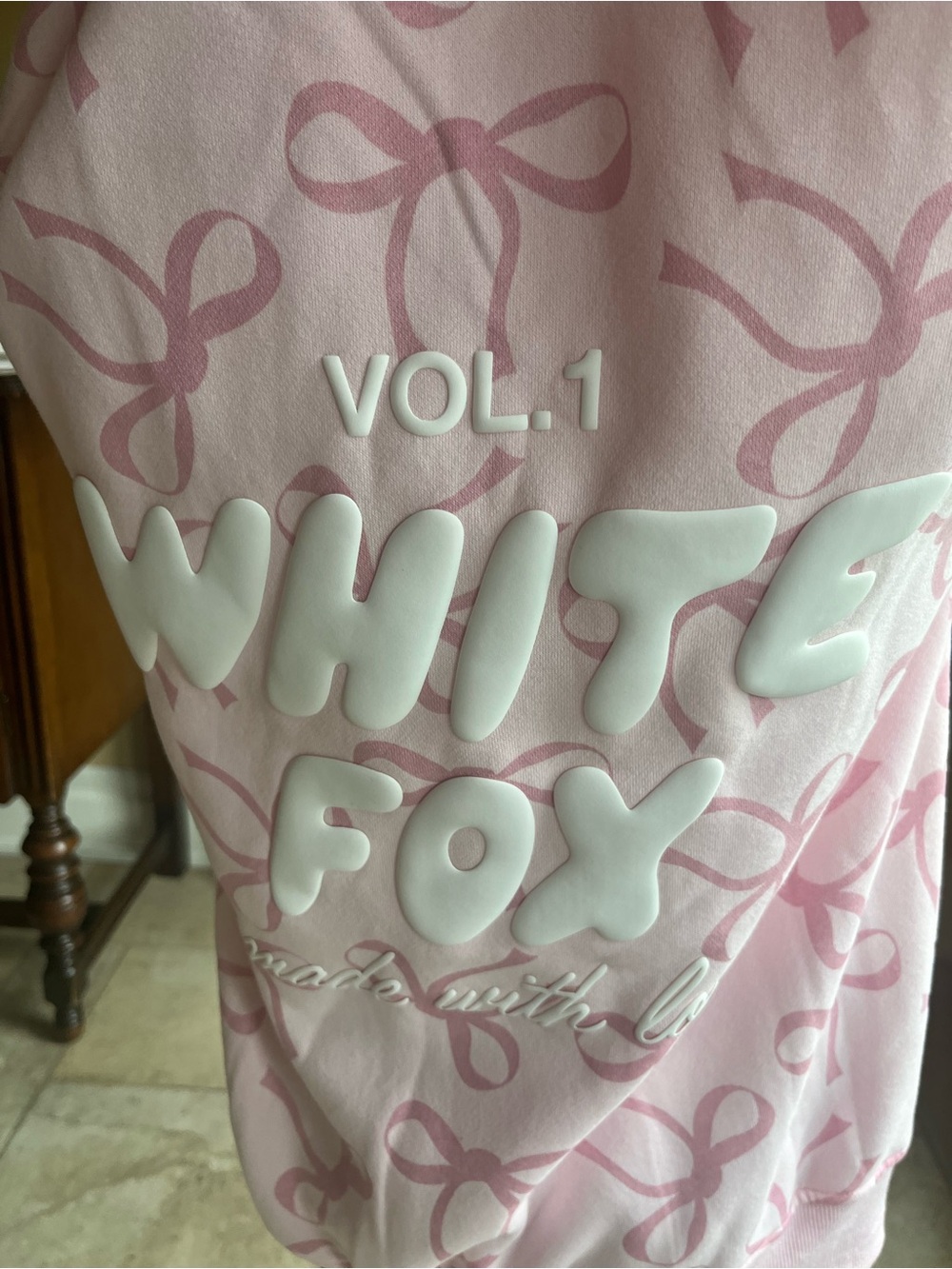 White Fox oversized printed hoodie posy bow - Picture 3 of 4
